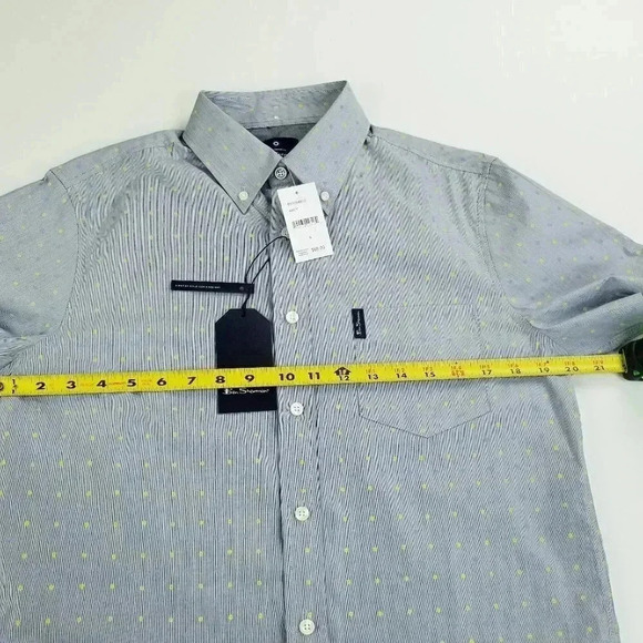 Ben Sherman Small Mod Classic Fit Pocket Logo Tag Blue Yellow Stripe Pattern - Picture 2 of 10